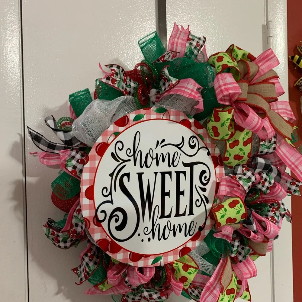 Charming Holiday Wreath with Red and Green Accents Cherries Lovers